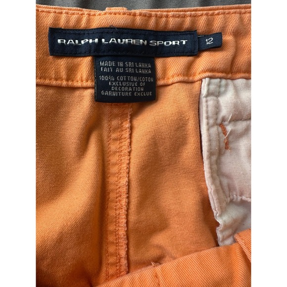 Ralph Lauren Sport Girl's Shorts Bottoms Orange 100% Cotton Flat Front Size 12 - Picture 6 of 8